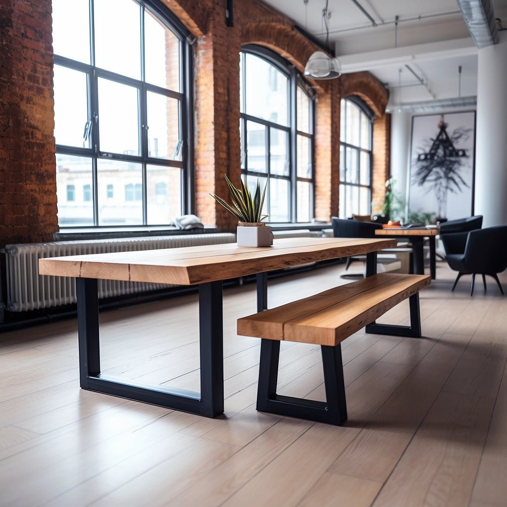 Sleek Slender Dining Table Bench Set TRL Handmade Furniture