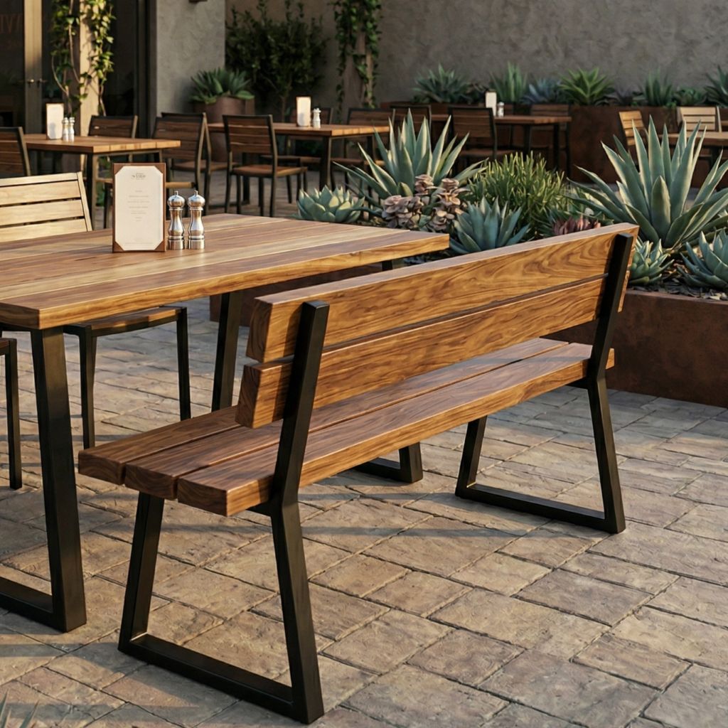 Slated Commercial Iroko Commercial Slatted Outdoor Bench with Back | Handmade Wooden ...