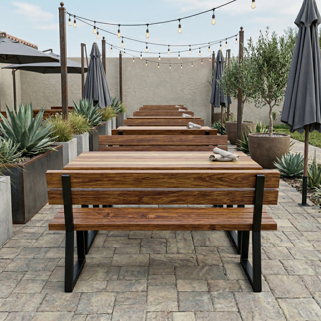 Slated Commercial Iroko Commercial Slatted Outdoor Bench with Back | Handmade Wooden ...