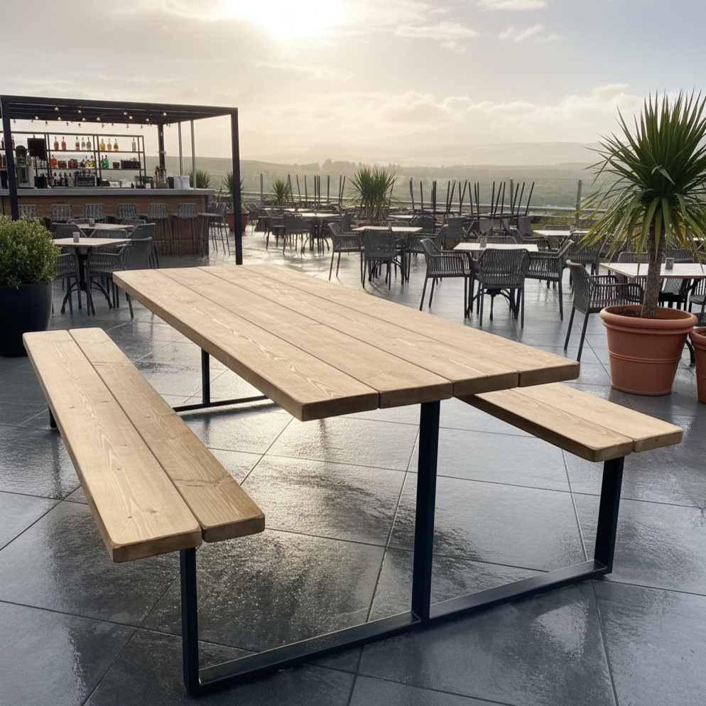 Slated Commercial Commercial Outdoor Slatted Picnic Table with Fixed Benches | Bespoke ...