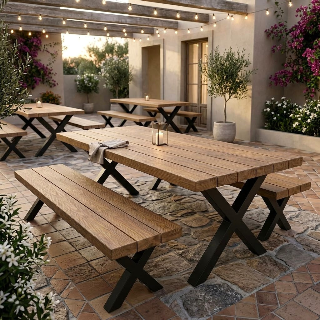 Slated Commercial Commercial Premium Solid Oak Slatted Outdoor Table | Custom & Bespoke ...