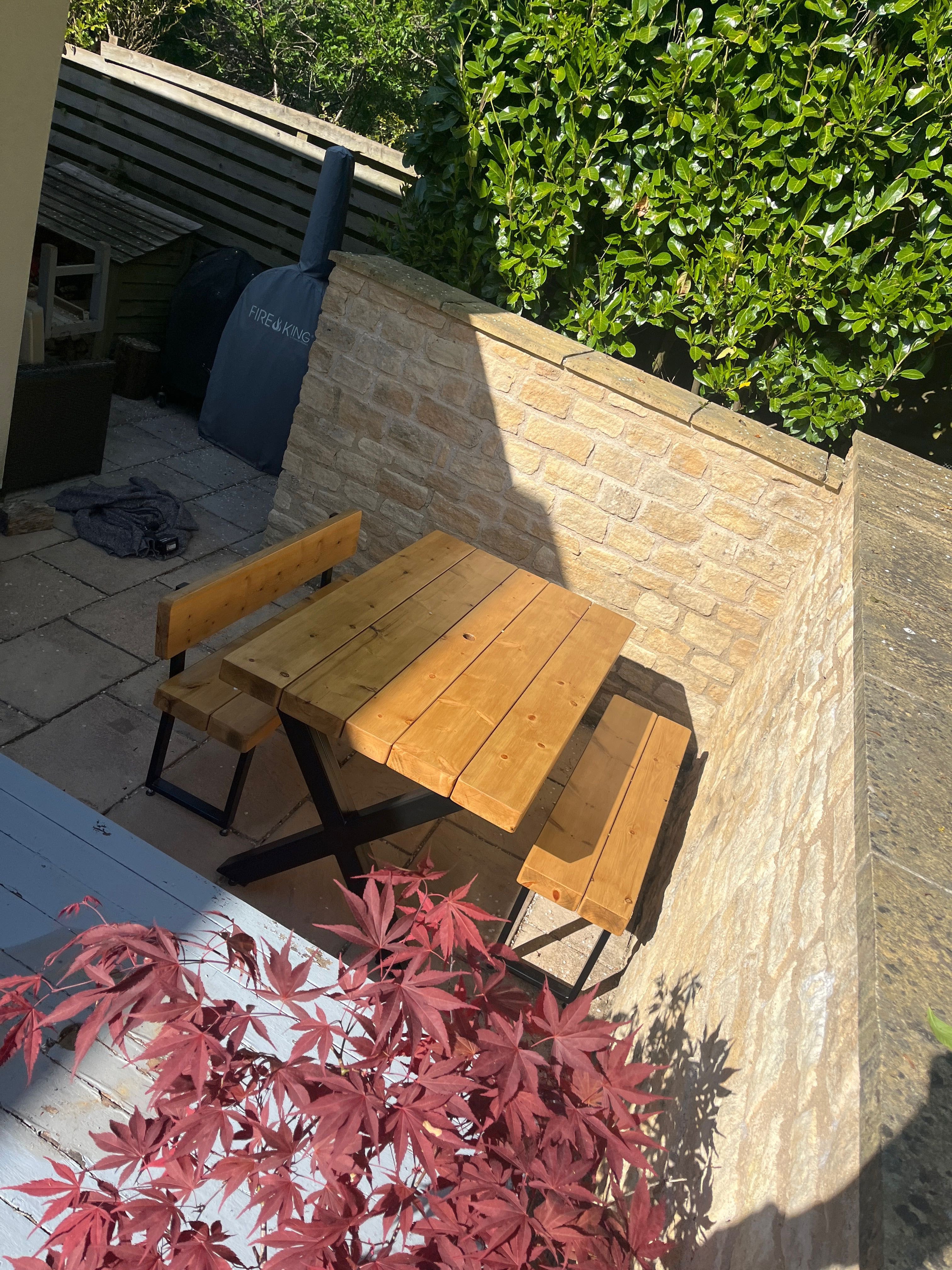 Chunky Outdoor Seating Bench with Back