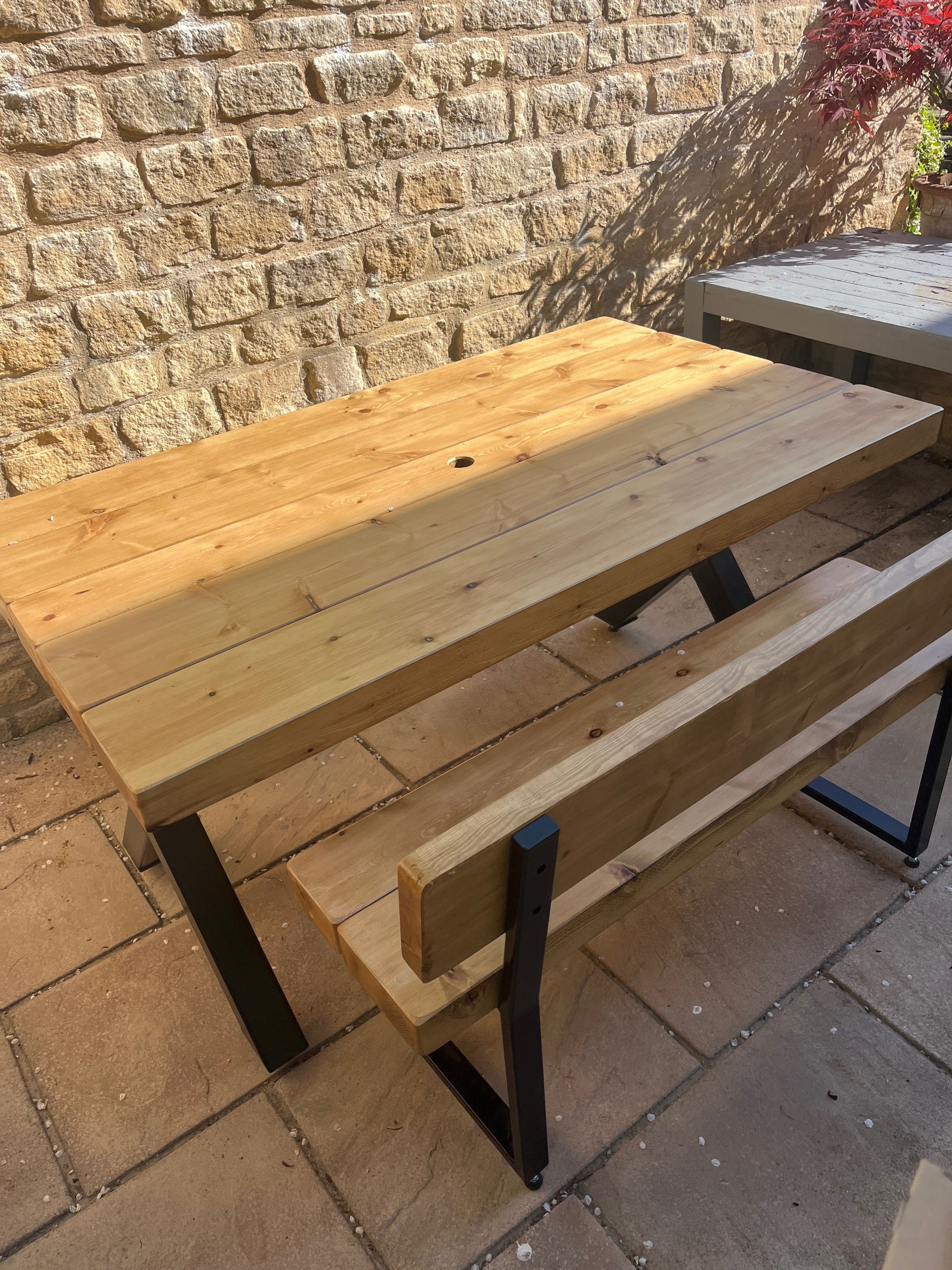 Chunky Outdoor Seating Bench with Back