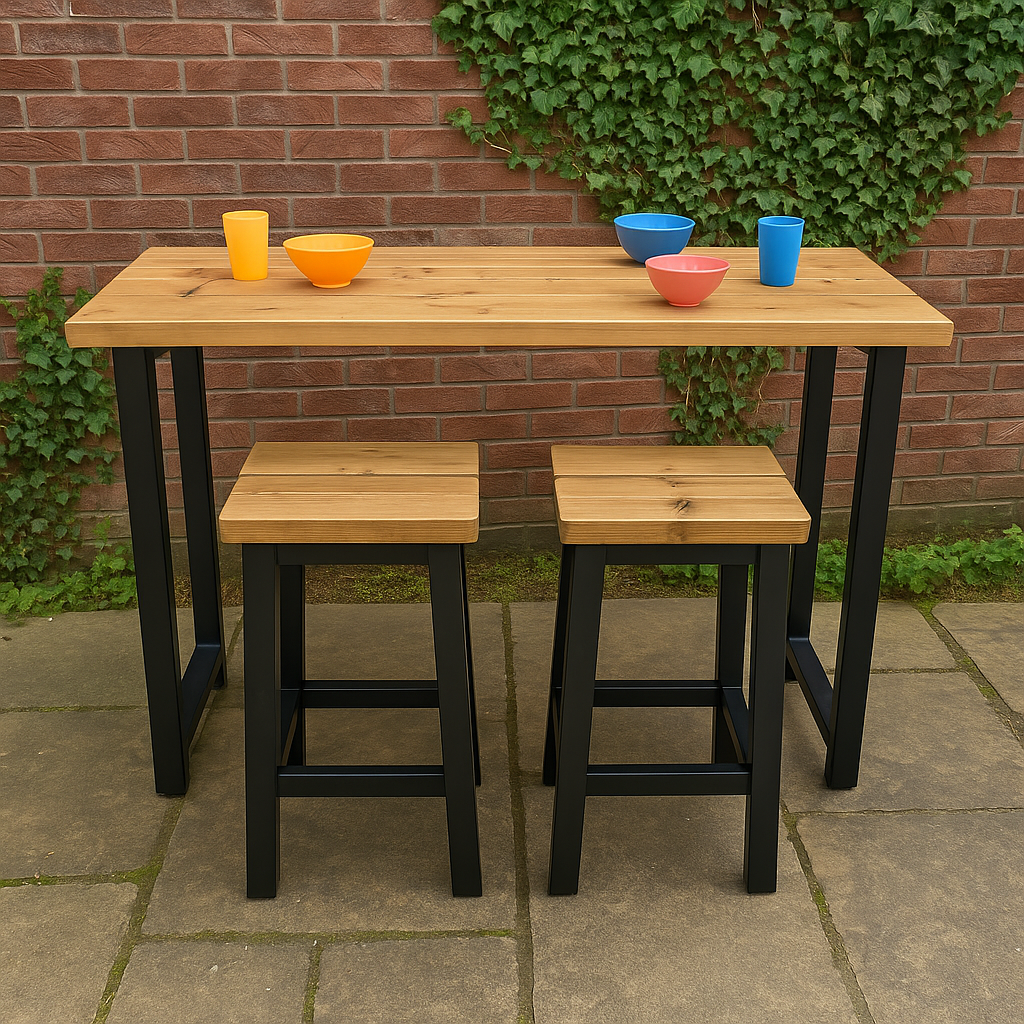 Outside High Table Sleek and Slender Outdoor Slatted High Bar – TRL Handmade Furniture