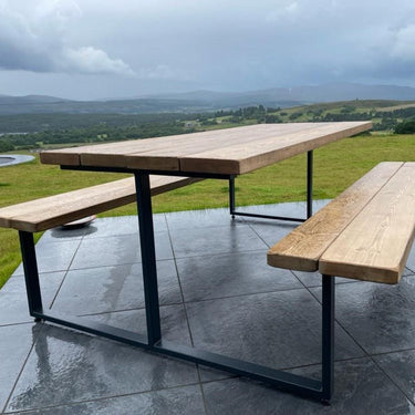 Outdoor Slatted Picnic Table with Fixed Benches - TRL Handmade Furniture