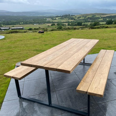 Outdoor Slatted Picnic Table with Fixed Benches - TRL Handmade Furniture