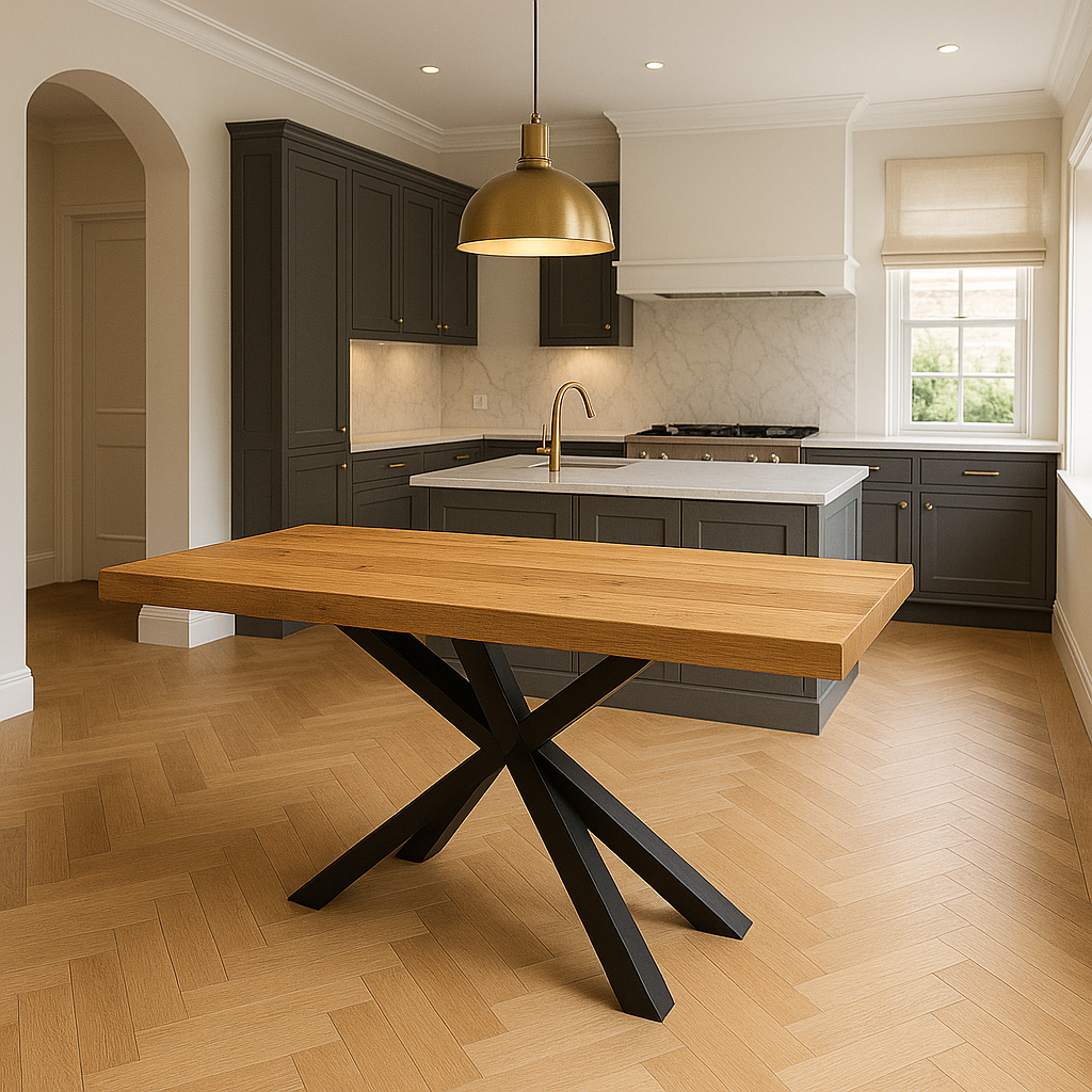 Sleek & Slender Reclaimed Dining Table with Spider Leg