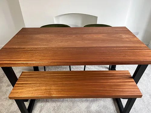 Elegant Sapele Dining Table & Bench Set - TRL Handmade Furniture