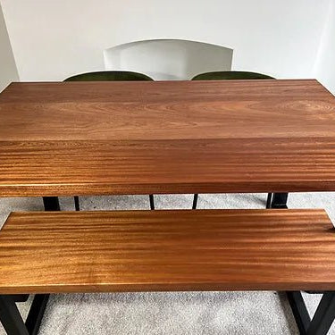 Elegant Sapele Dining Table & Bench Set - TRL Handmade Furniture