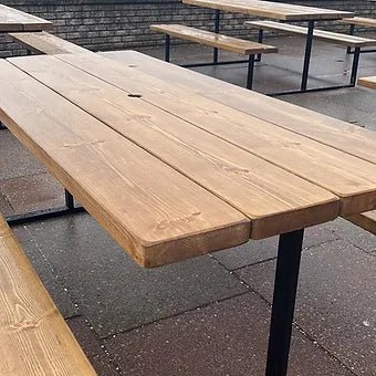 Outdoor Slatted Picnic Table with Fixed Benches - TRL Handmade Furniture