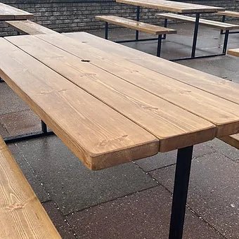 Outdoor Slatted Picnic Table with Fixed Benches – TRL Handmade Furniture